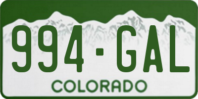 CO license plate 994GAL
