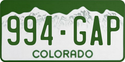 CO license plate 994GAP
