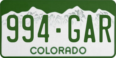 CO license plate 994GAR
