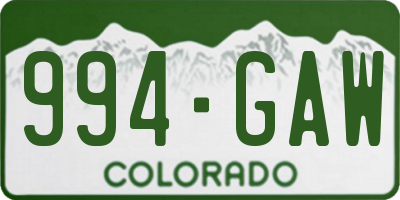 CO license plate 994GAW
