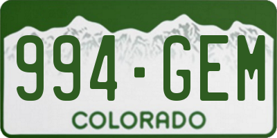CO license plate 994GEM