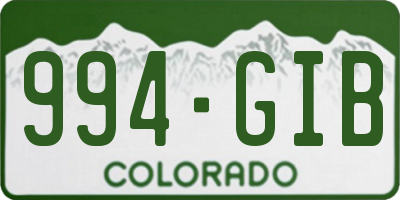 CO license plate 994GIB