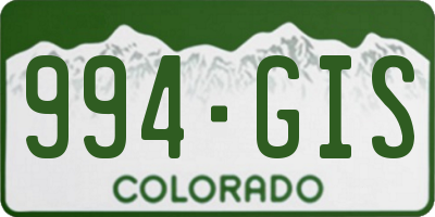 CO license plate 994GIS