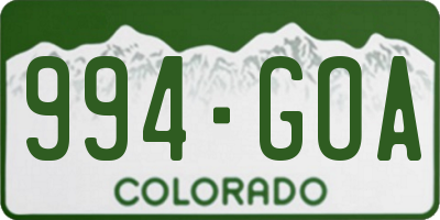 CO license plate 994GOA