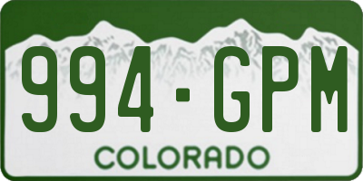 CO license plate 994GPM