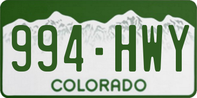 CO license plate 994HWY