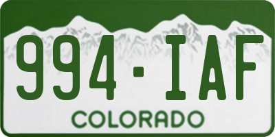 CO license plate 994IAF