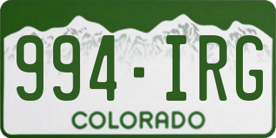 CO license plate 994IRG