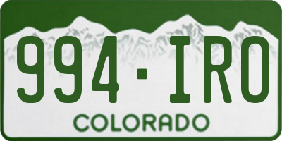 CO license plate 994IRO