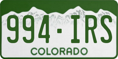CO license plate 994IRS