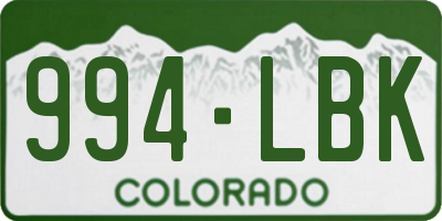 CO license plate 994LBK
