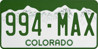 CO license plate 994MAX