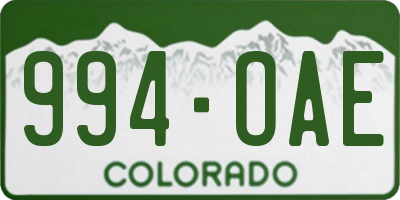 CO license plate 994OAE