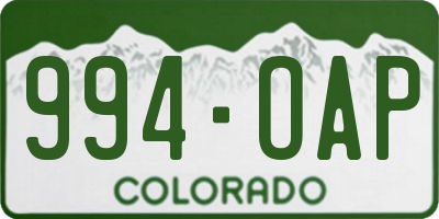 CO license plate 994OAP