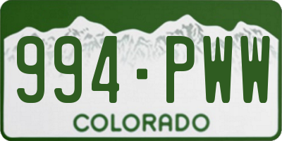 CO license plate 994PWW