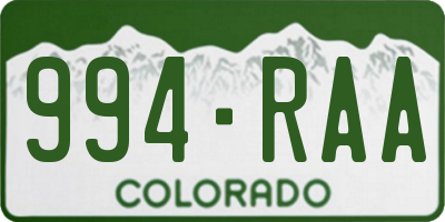 CO license plate 994RAA
