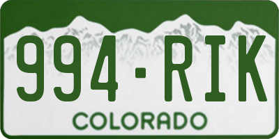 CO license plate 994RIK