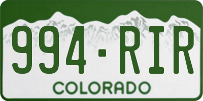 CO license plate 994RIR