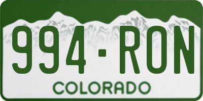 CO license plate 994RON