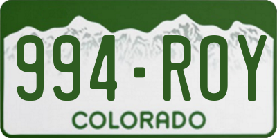 CO license plate 994ROY