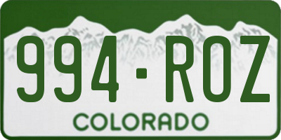 CO license plate 994ROZ