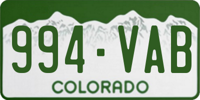 CO license plate 994VAB
