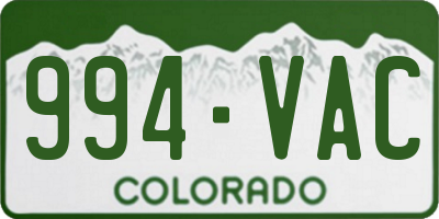 CO license plate 994VAC