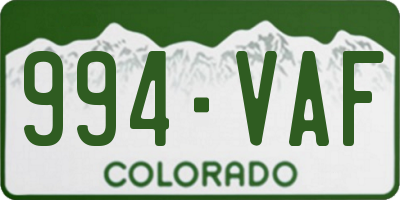 CO license plate 994VAF