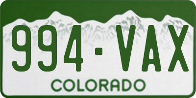 CO license plate 994VAX
