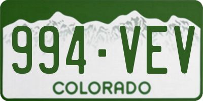 CO license plate 994VEV