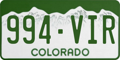 CO license plate 994VIR