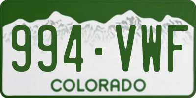 CO license plate 994VWF
