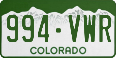 CO license plate 994VWR