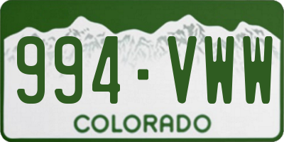 CO license plate 994VWW