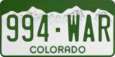 CO license plate 994WAR