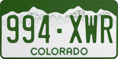 CO license plate 994XWR