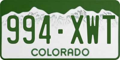 CO license plate 994XWT