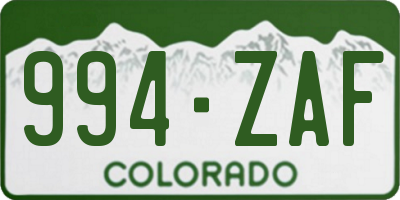 CO license plate 994ZAF