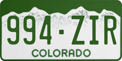 CO license plate 994ZIR