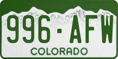 CO license plate 996AFW