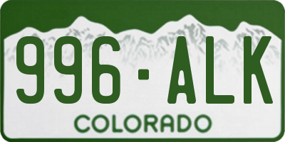 CO license plate 996ALK