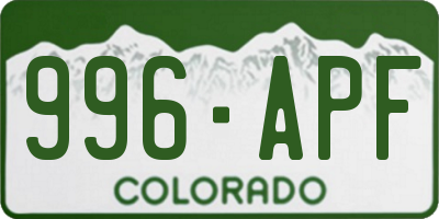 CO license plate 996APF