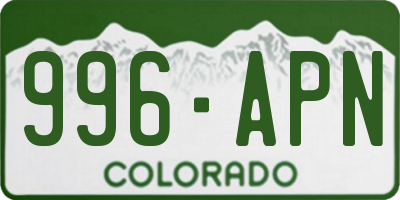 CO license plate 996APN