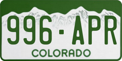 CO license plate 996APR