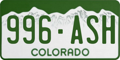 CO license plate 996ASH