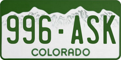 CO license plate 996ASK