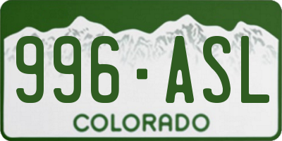 CO license plate 996ASL
