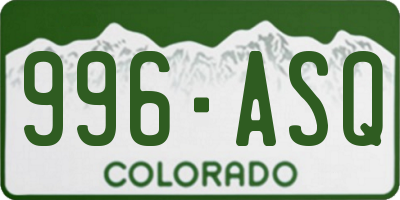 CO license plate 996ASQ