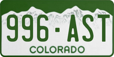 CO license plate 996AST