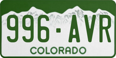 CO license plate 996AVR